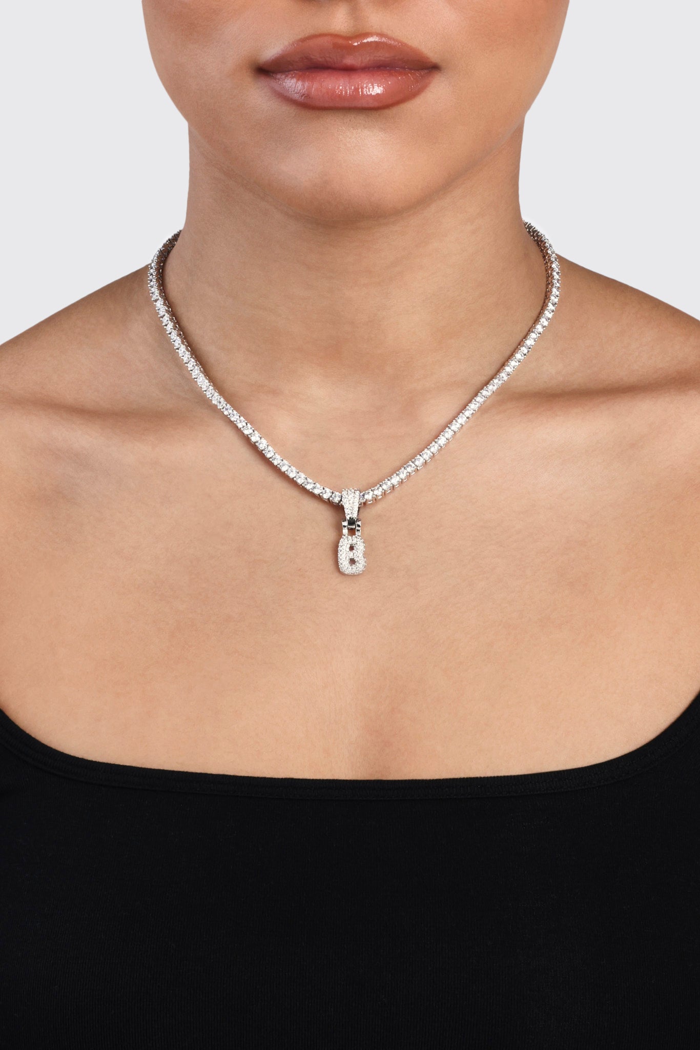 Iced Mini Bubble Anhänger & Tenniskette - Weiß 3mm